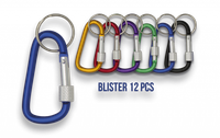 mosqueton de colores surtidos de 7 cm metalicos con anilla en blister de 12 piezas