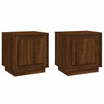 Pack 2 Uds Mesita Noche | Mesa Auxiliar | Mesilla Madera Contrachapada Marrón Roble 44x35x45cm