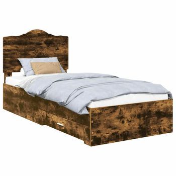 Cama Individual | Cama Para Adulto | Estructura De Cama Con Cabecera Roble Ahumado 90 X 190 Cm