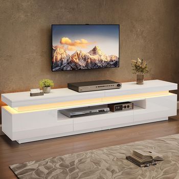 Sweiko Mueble Tv Salón 175x38x45 Cm 2armarios En L 1 Cajón Led Almacenamiento Semiabierto Compatible 75 Pulgadas