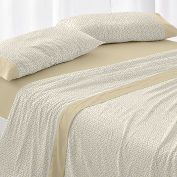 Juego De Sábanas 100% Algodón Extrasuave Diseño Étnico Mostaza 135 X 190/200 Cm - Mostaza - Burrito Blanco