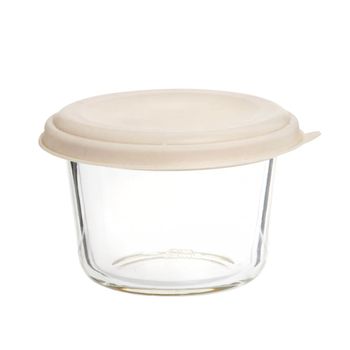 Bote para salsa de vidrio transparente y silicona beige de 6 cm