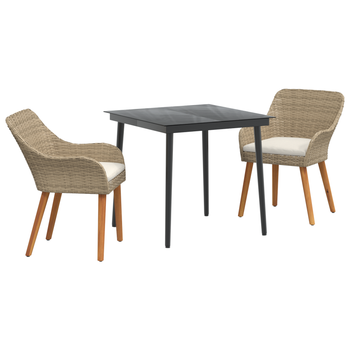 Conjunto De Comedor En Jardín De 3 Uds Beige De Ratán Sintético Cfw738455