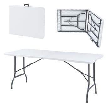 Mesa Plegable Ljusnarsberg Exterior Metal/plástico 180x75x72cm - Blanco [en.casa]
