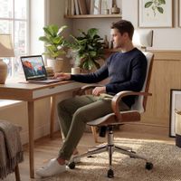 silla de oficina giratoria regulable en simil cuero nogalblanco