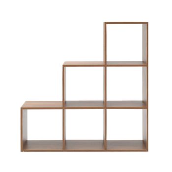 Escalera de librería con 6 cubos de mdf color marrón roble