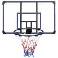 tablero y aro de baloncesto - de pared para exterior - hierro - negro y azul 112x72cm