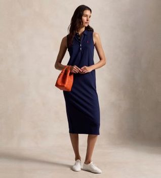 Polo Ralph Lauren para mujer. 211968292002 Vestido polo de algodón elástico marino (M), Casual, Sin mangas / Tirantes