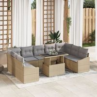 juego de sofa de jardin de 10 piezas con cojines beige ratan poliester v1805 unico  beige