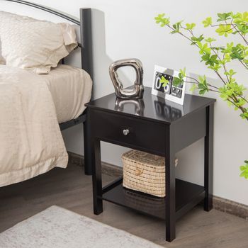 Mesita De Noche Con Cajón Y Repisa Mesita Auxiliar 2 Niveles Simple Moderna Para Salón Dormitorio Pasillo Negro Cfw38569