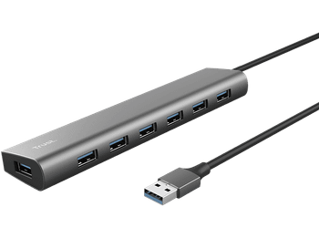 Hub - Trust Halyx, 7 puertos en 1, Para portátil o Macbook, 5 Gbit/s, Gris