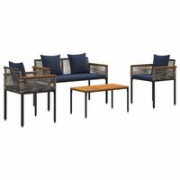 juego de muebles de exterior gris y azul marino ratan sintetico vidaxl