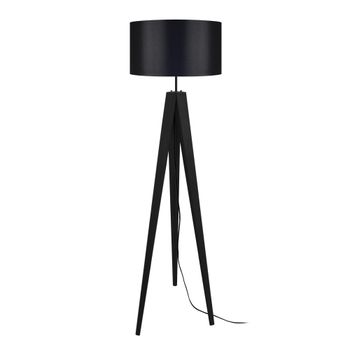 Lámpara de pie trepied trípode madera negro pantalla negro