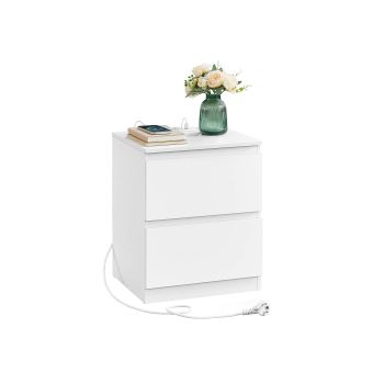 Kailyn Colección - Mesita de Noche con Regleta de Enchufes con 2 Cajones, Blanco Nube / 1