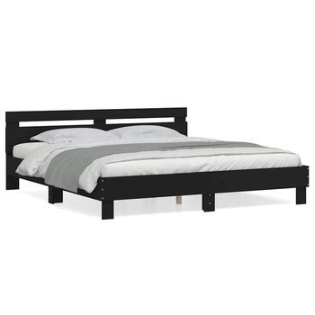 Estructura Cama Con Cabecero Madera Ingeniería Negro 180x200 Cm Vidaxl
