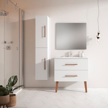 Mueble Fusta 80 Cm 2c, Blanco Mate. Pack Mueble + Lavabo.