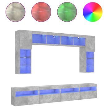 Muebles De Tv De Pared Con Luces Led 8 Piezas Gris Hormigón Vidaxl