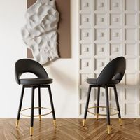 pack de 2 taburetes de bar giratorios 360 negros con detalles dorados