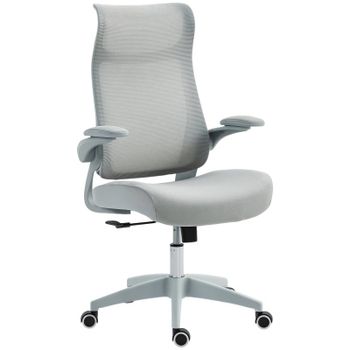Homcom Silla De Oficina Giratoria De Malla Soporte Lumbar Y Reposabrazos Gris