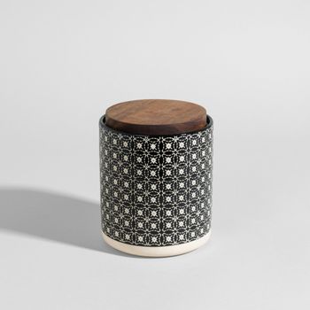Bote de gres blanco y negro, 14 cm