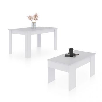 Pack Mesa De Comedor 140 Y Mesa De Centro Vita Blanco Artik (blanco Mate) 140 X 78 X 90 Cm