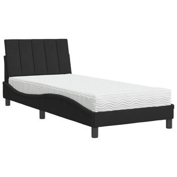 Cama Individual | Cama Para Adultos | Cama Con Colchón Terciopelo Negro 80x200 Cm