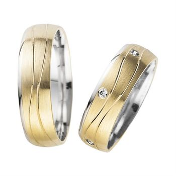 Alianzas oro amarillo y blanco con diamantes ancho 6 mm
