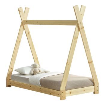 [en.casa]® Cama Para Niños Pequeños - Cama Infantil - 140 X 70cm - Estructura Tipi De Madera Pino - Color Pino Natural