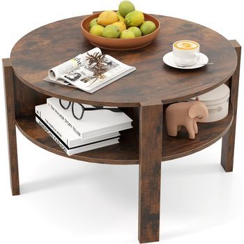 Mesa De Centro Costway De 2 Niveles (46 X 75 X 75 Cm - Madera - Marrón)