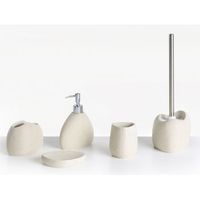 conjunto de accesorios de bano jabonera dispensador de jabon escobilla para el inodoro vaso soporte para cepillos de dientes beige claro coata