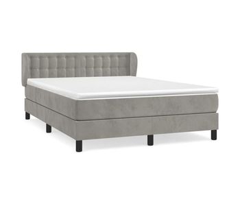Cama box spring con colchón terciopelo gris claro 140x200 cm botones