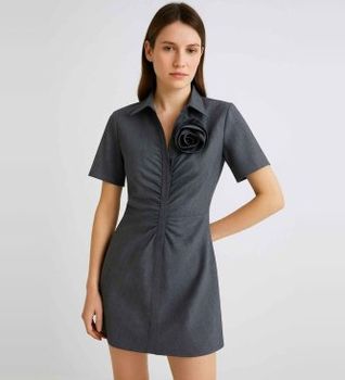 Marella para mujer. 2523226054200 Vestido corto con broche de flor Cappa gris (42), Casual, Poliéster, Manga corta