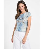 guess para mujer w6ri52kccg0 camiseta denim sub azul xs casual poliester manga corta