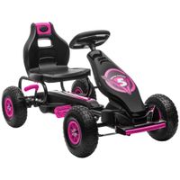 homcom coche de pedales para ninos de 5-12 anos con asiento ajustable neumaticos inflables amortiguador carga 50kg negro y rosa