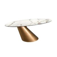 mesa comedor ovalada marmol porcelanico y acero color bronce angel cerda 1160 240x120x76