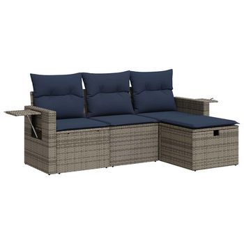 Set De Sofás De Jardín 4 Pzas Y Cojines Ratán Sintético Gris Cfw944791