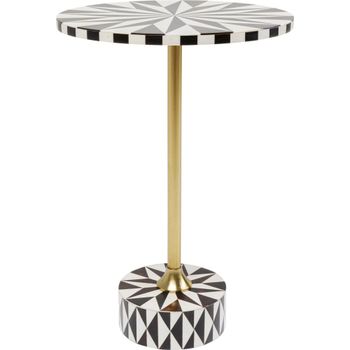 Mesa auxiliar marrón y blanca y acero dorado Ø40
