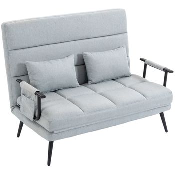 HOMCOM Sofá Cama 2 Plazas Convertible 3 en 1 Tapizado en Lino con Respaldo Ajustable Click-Clack Gris Claro   Aosom España