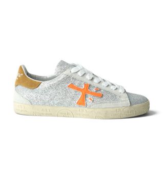 Premiata para mujer. STEVEND Zapatillas Stevend plateado (37), Plata, Plano, Cordones, Casual, Algodón