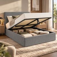 cama con arcon y cabecero alto  superficie de descanso 140x190 cm  tejido gris - somier incluido - andy