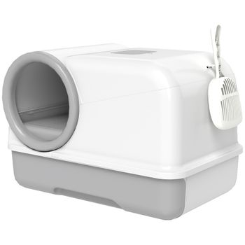 PawHut Arenero Cerrado XL para Gatos con Tapa y Pala, 59x39,5x39,5 cm, Gris Claro   Aosom España