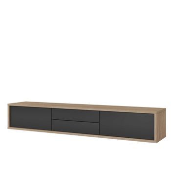 Mueble Para Tv De 180cm, 2 Cajones Y 2 Puertas Colección Maanum. Color Roble Claro Y Gris.