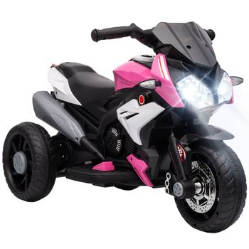 HOMCOM Moto Eléctrica para Niños con 3 Ruedas Pedal Faro LED Música y Bocina para 3 a 5 Años Rosa   Aosom España