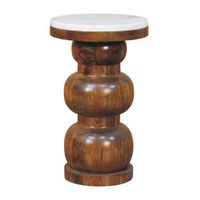 mesa auxiliar de madera maciza mueble artesanal con tapa de marmol bulla