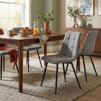 silla de comedor con reposapies en tela gris claro