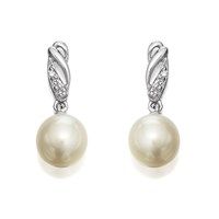 9ct White Gold Freshwater Pearl And Diamond Drop Earrings - G1414