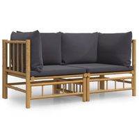 2 uds sofas de esquina de jardin  sofa de exterior bambu con cojines gris oscuro