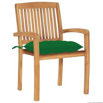 Pack 2 Uds Sillas De Jardín | Silla De Exterior | Sillón Madera Maciza De Teca Con Cojines Verdes