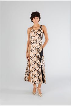 vestido largo de raso estampado multinatural scarf