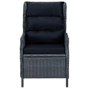 Sillón Reclinable De Jardín | Silla De Jardín | Silla De Exterior Cojines Ratán Sintético Gris Oscuro
